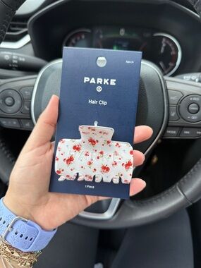 Parke White Floral Hair Clip with Red Rose Print